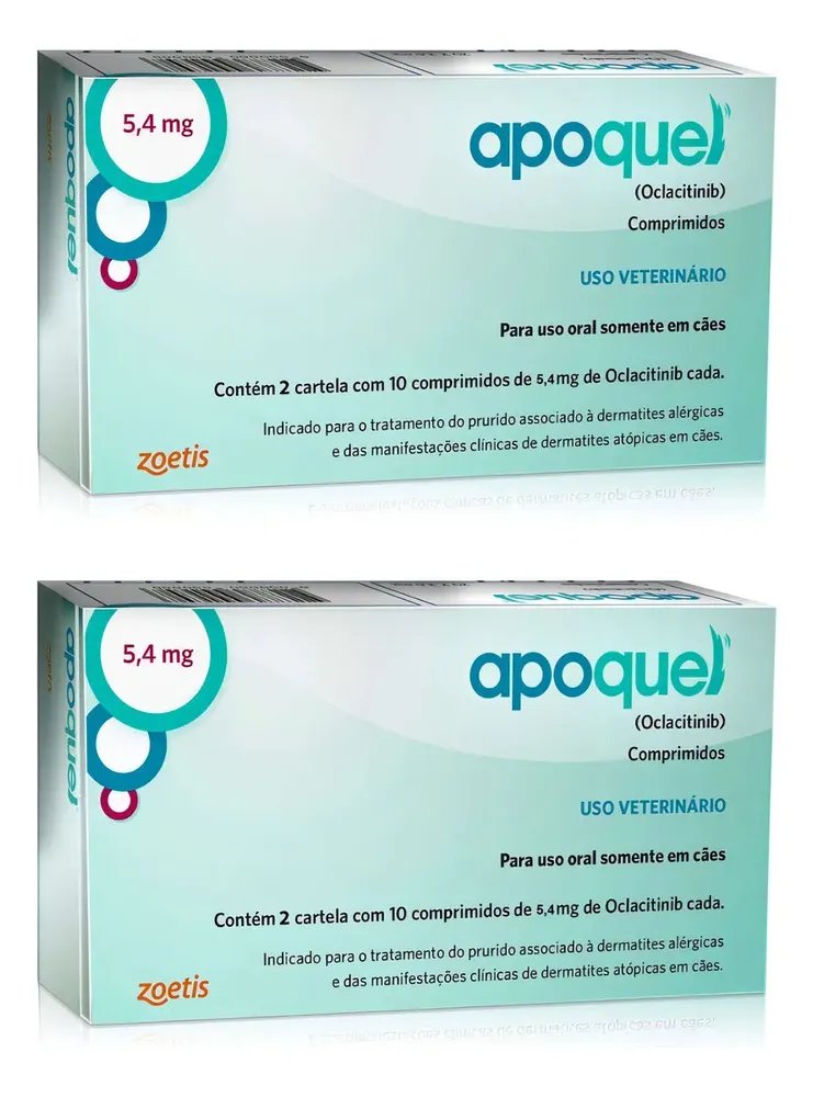 2 Unid Apoquel Dermatológico Anti Coceira Cães 5,4mg 20comp
