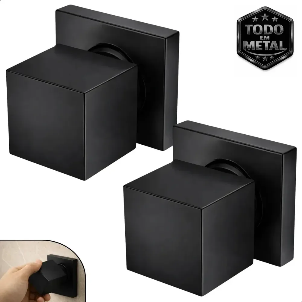 Kit 2 Acabamento Registro Chuveiro Quadrado Para Registros de Padrão Deca 16 Estrias 1/2 e 3/4 e 1 Polegada 100% Todo Metal Preto Fosco Com Kit Fixação Completo Parede Banheiro Geral - SOFTINOX
