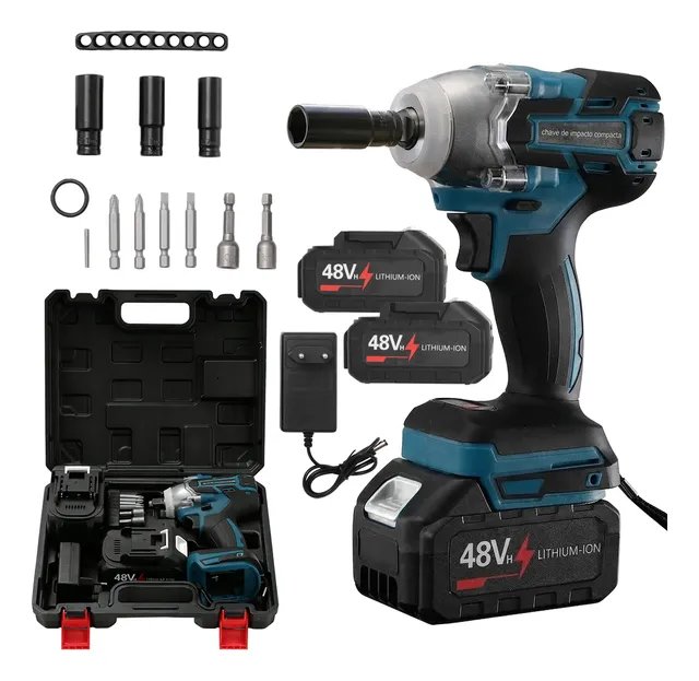 Kit Chave Impacto 48v Sem Fio Alto Torque Duas Baterias