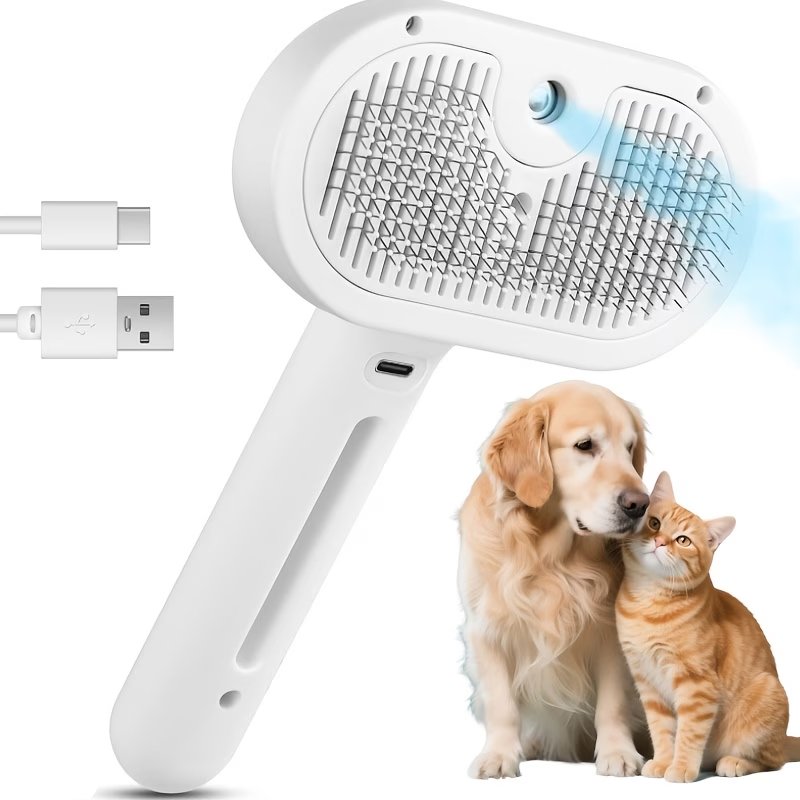 Escova a Vapor 3 Em 1 Spray Hair Combing Usb para Pets Caes Gatos e Coelhos