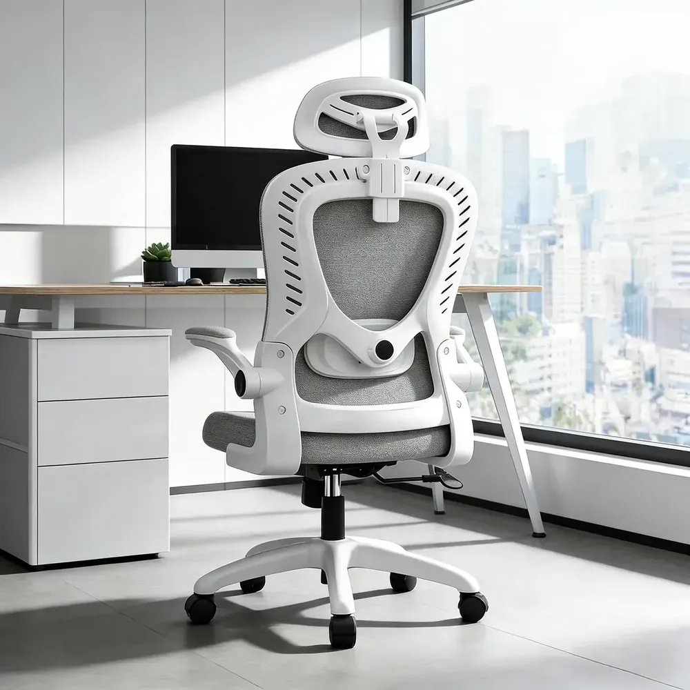 Cadeira De Escritório Ergonômica Giratória Tela Mesh Premium Cinza Espuma De Alta Densidade