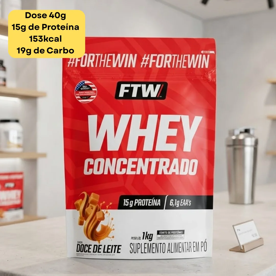 Whey Protein 100% Concentrado Refil 900g Sabor Doce de Leite - FTW