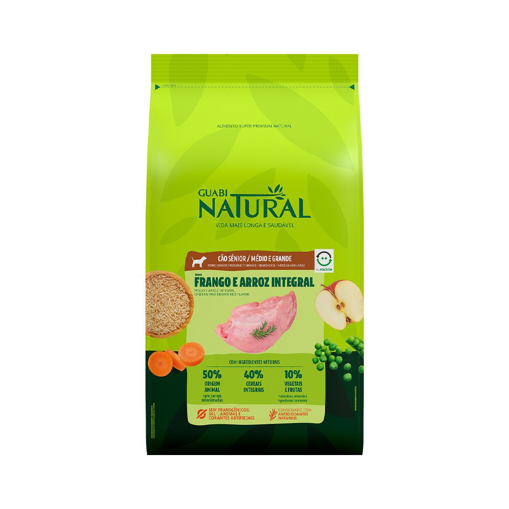 Ração Guabi Natural cães Sênior Porte Médio e Grande Frango e Arroz Integral 12kg