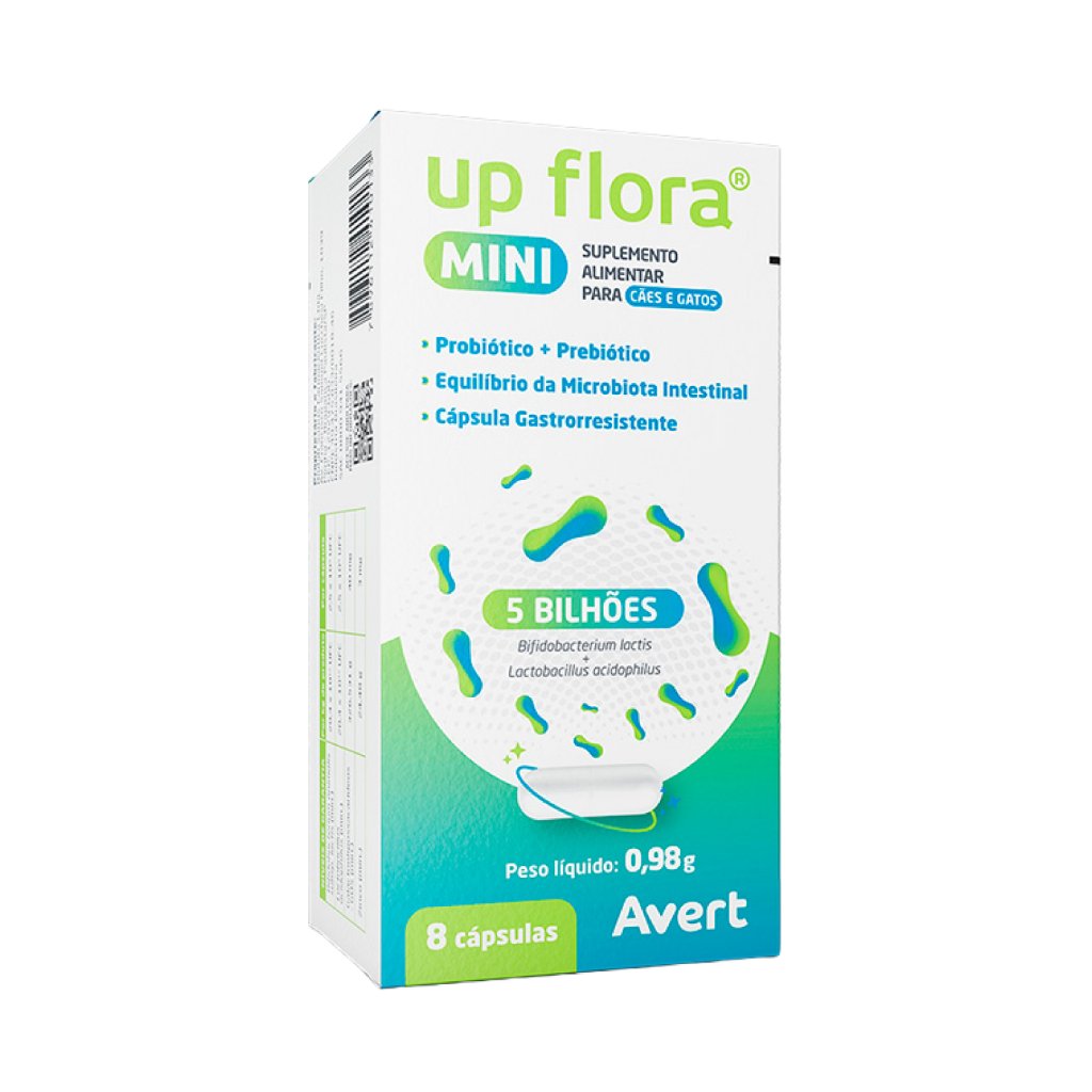 Up Flora Mini suplemento para cães e gatos 8 cápsulas