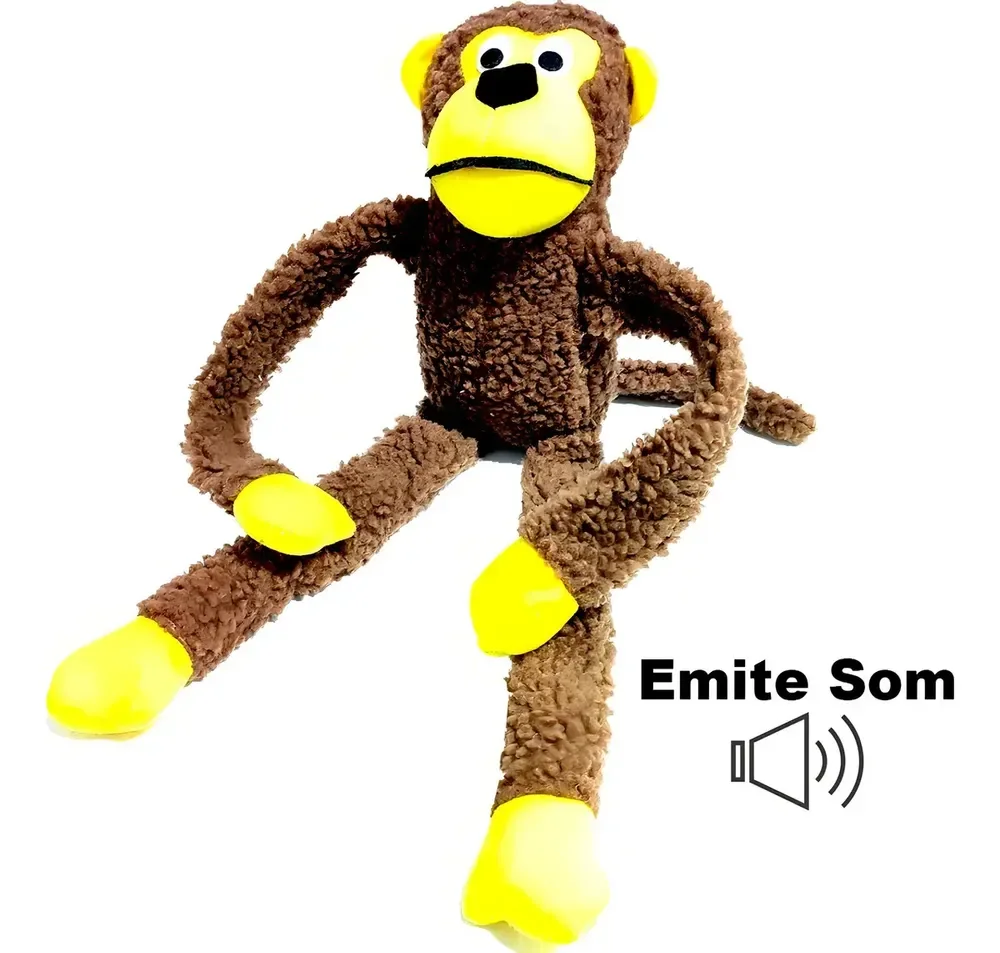 Brinquedo Mordedor Pelúcia Macaco Apparatos Com Apito 46 Cm Cães Cinza-Escuro