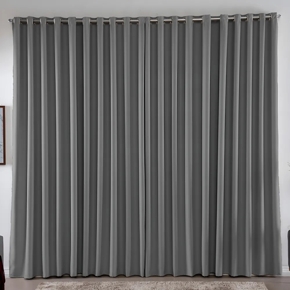 Cortina 2,00x1,80 Metros Blackout Blecaute Cinza Corta Luz Em Tecido Grosso Para Quarto E Sala Texfine