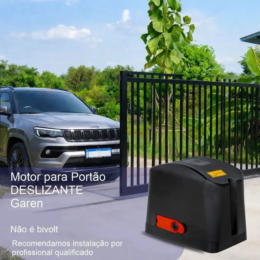 Motor Portao Eletronico Garen 1/4hp 400kg Preto Deslizante Dz 2controles