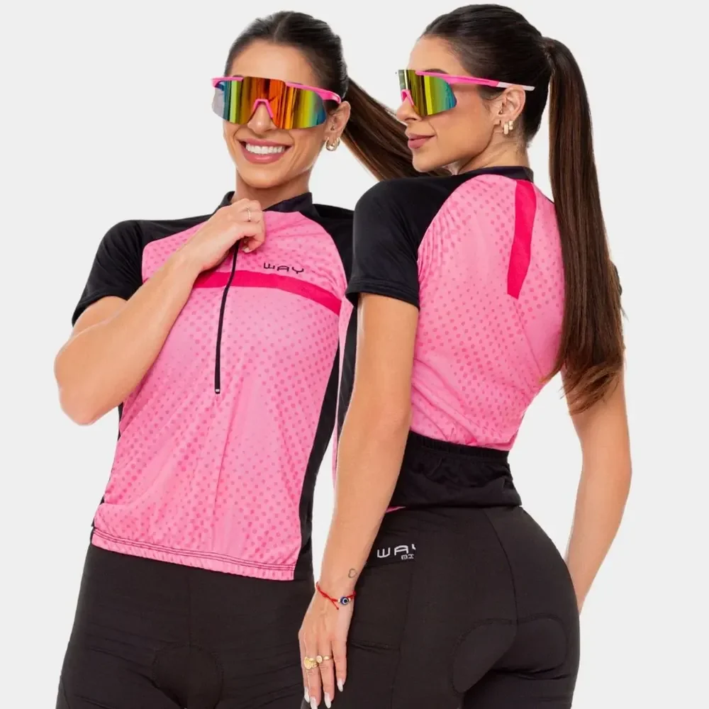 Camisa Camiseta Blusa Ciclismo Bike Ciclista Mtb Mulher Poá Pink Gg