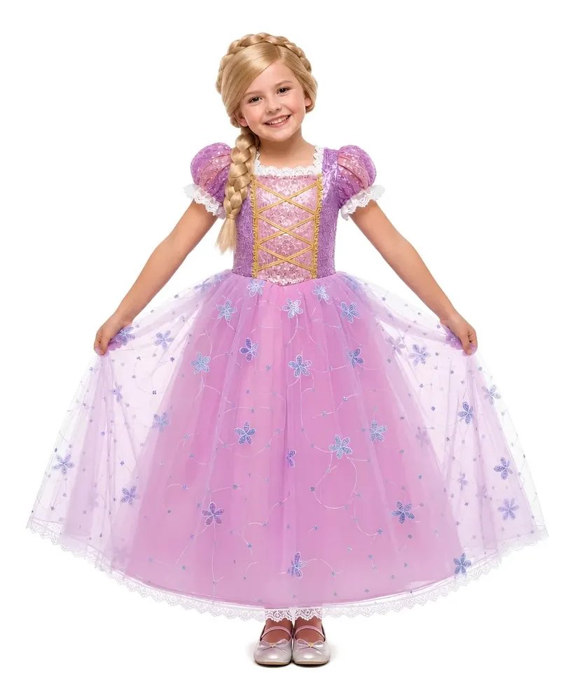 Fantasia Rapunzel Vestido Luxo Infantil Menina Princesas G - 7 A 8 Anos