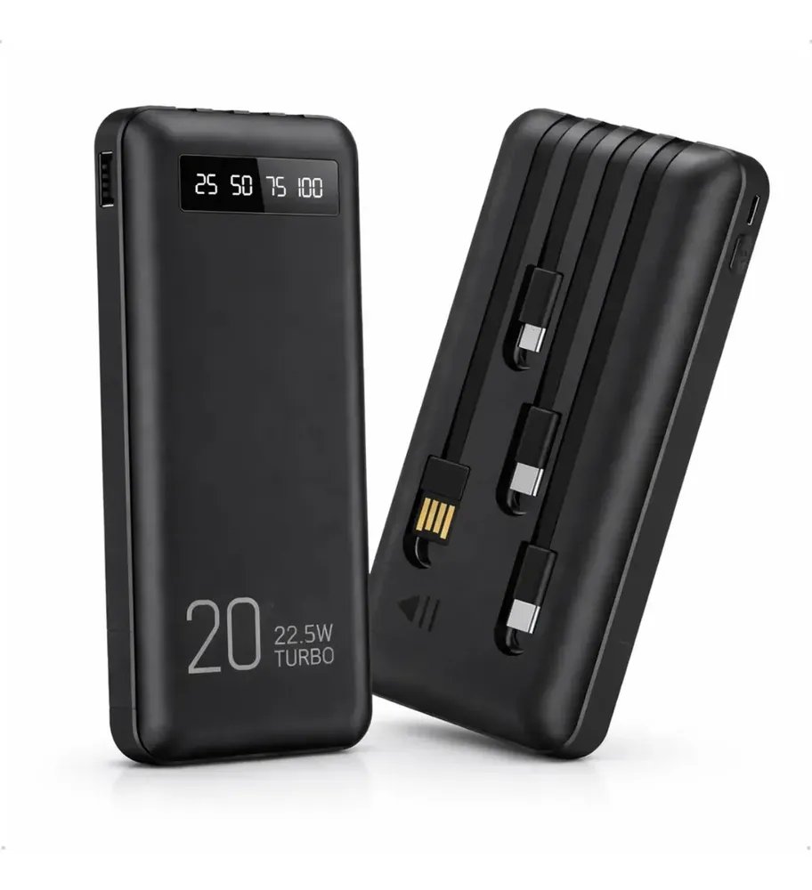 Power Bank 20000mah Carregador Portátil Turbo Rápido 22.5w Display Digital Preto