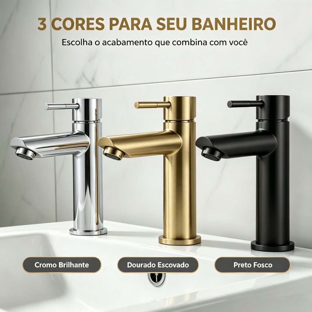 Torneira Inox Água Fria Única Para Lavatório Banheiro Resistente Ferrugem Preto/Dourado/Prateado