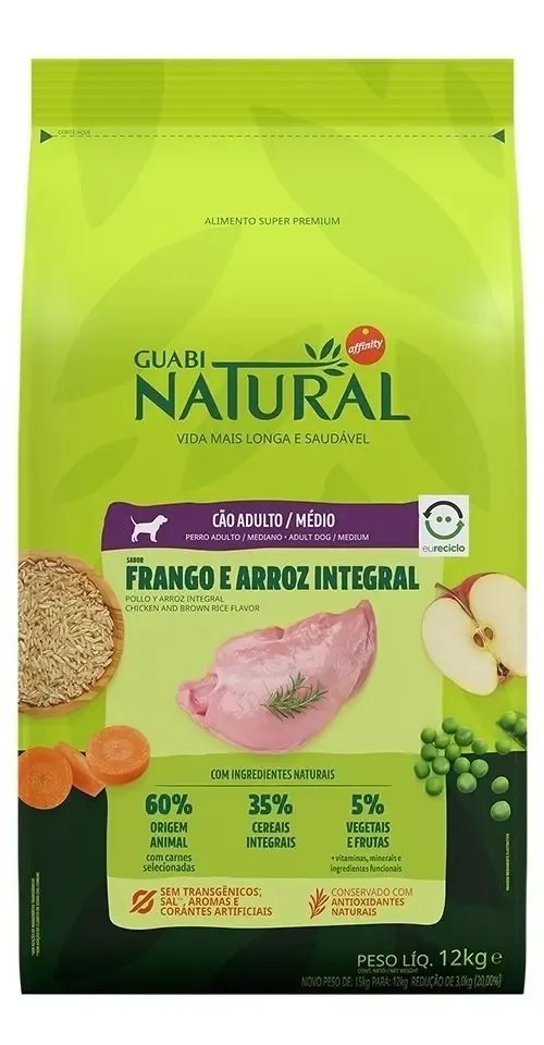 Ração Cães Ad Médios Frango E Arroz Int 12kg Guabi Natural