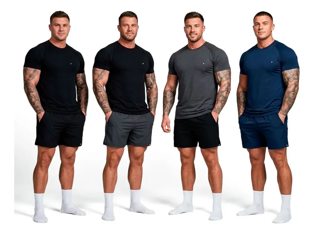 Kit 8 Peças Dry Fit 4 Camisetas + 4 Shorts Academia Sandrini Sortidos Liso M