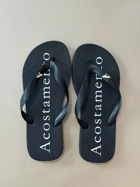 Chinelo Acostamento Masculino Classico Lethering Preto