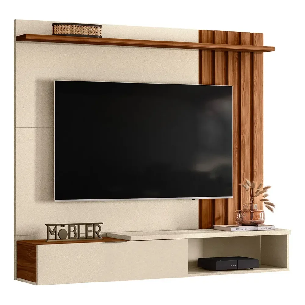 Home Rack Painel 1.6 Vegas Sala Tv 65 Polegadas Moveisaqui Perola Metalizado Com Cinamomo Mel
