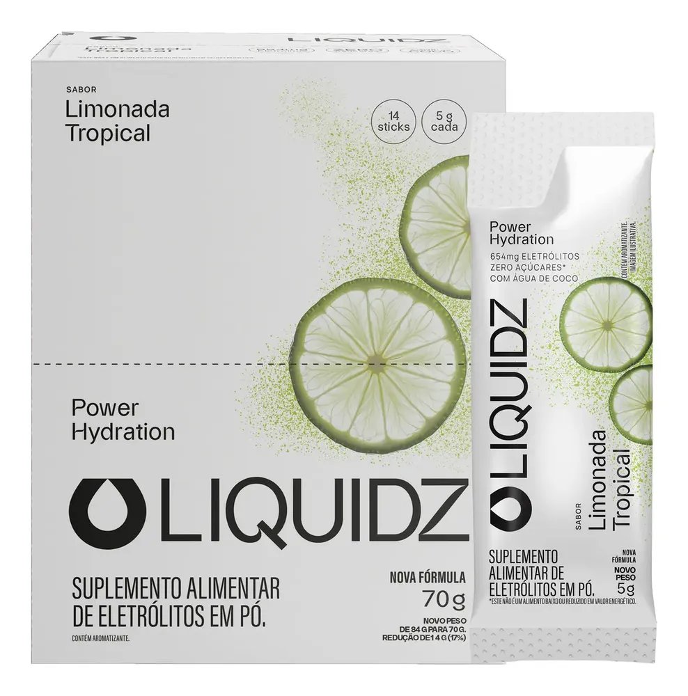 LIQUIDZ Eletrólitos Zero Açúcar Limonada Tropical 14 Sachês