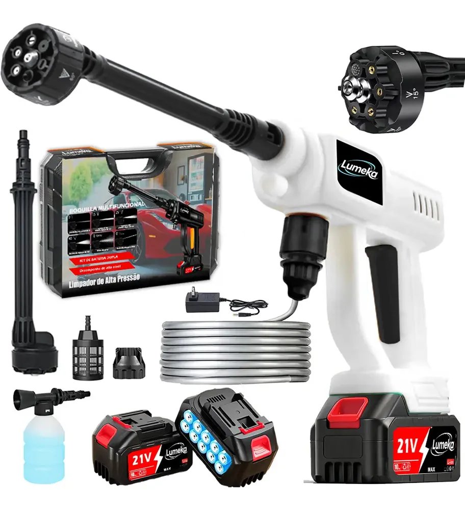 Lavadora de Alta Pressão a Bateria Portátil Lumeka XCQ-010, 46 bar e 550W, com 2 Baterias e Maleta