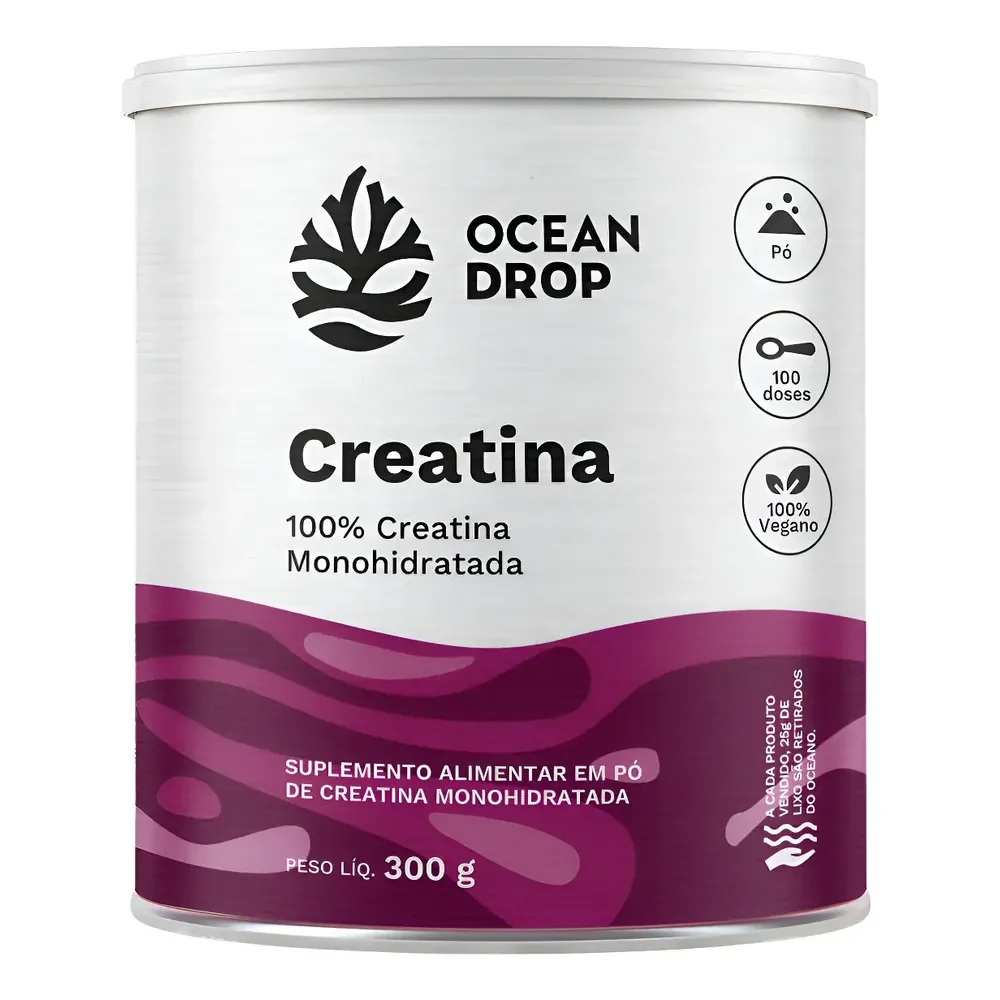 Creatina Monohidratada Ocean Drop Porção 3g Em Pó 100% Pura Creatina 300g | 50 Porções 3g