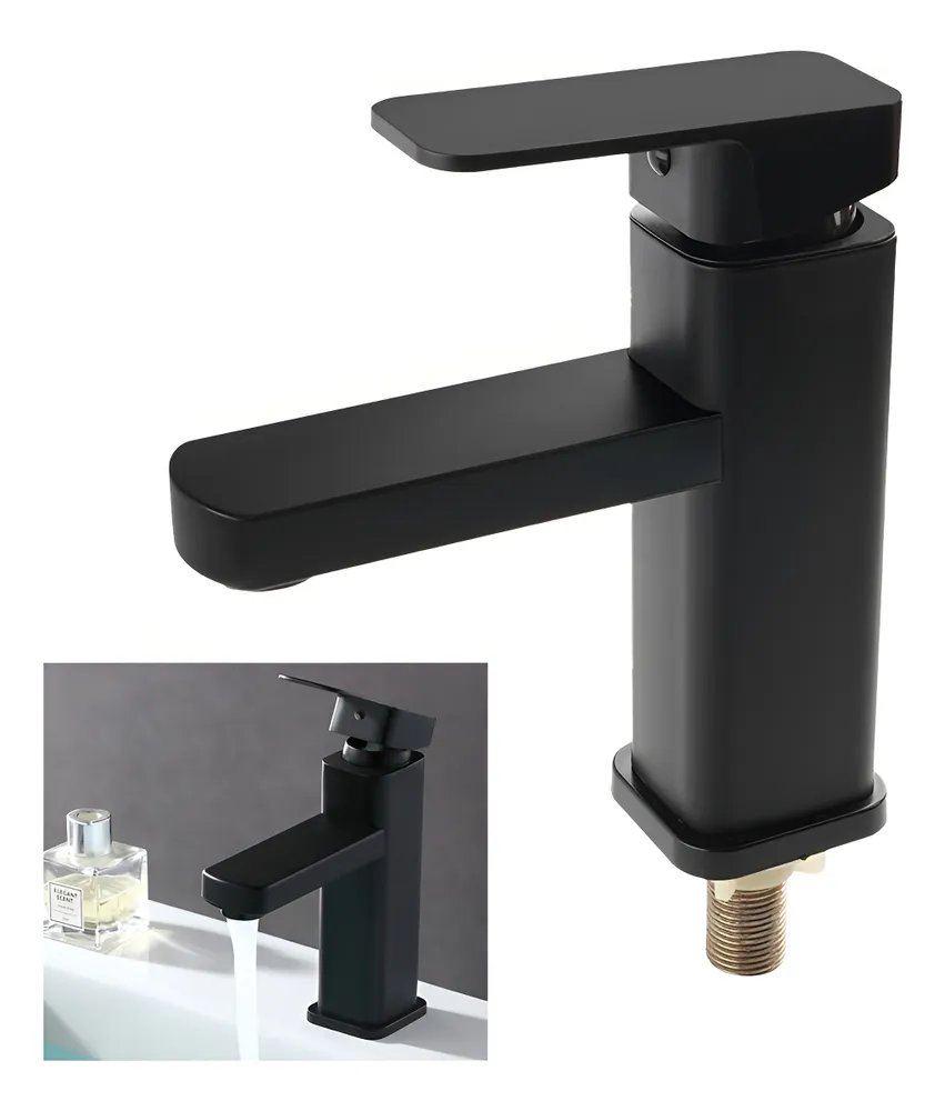 Torneira De Banheiro Quadrada Preta Com Furo Único Pintada Preto Processo De Pintura