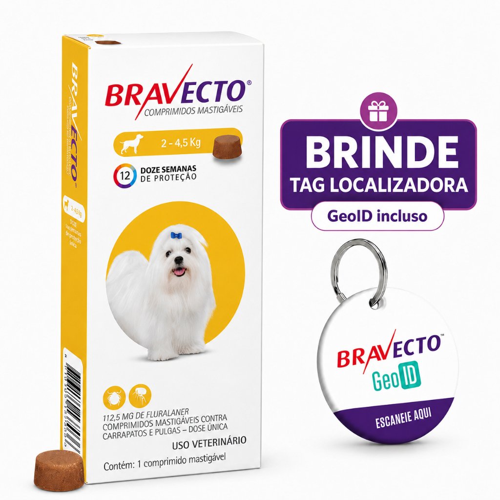 Bravecto Comprimidos Antipulgas e Carrapatos MSD para Cães de 2 a 4,5 kg