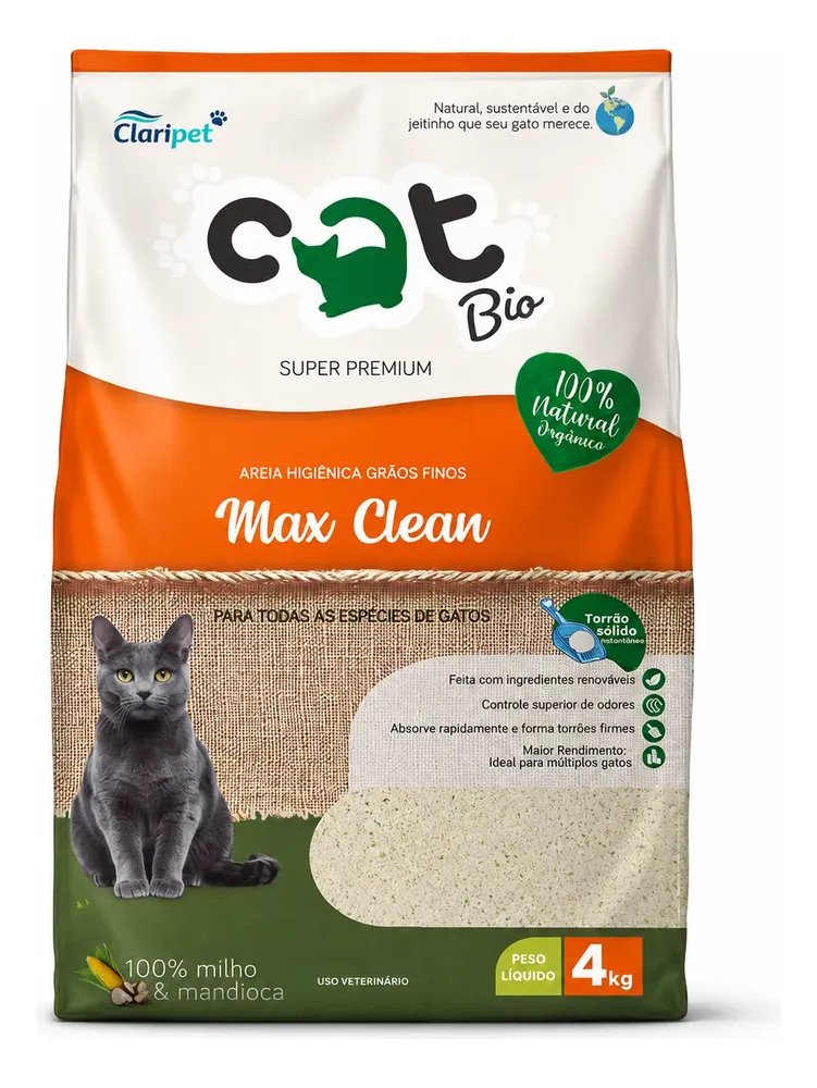 Areia Catbio Biodegradável 4 Kg - Max Clean - Grãos Finos