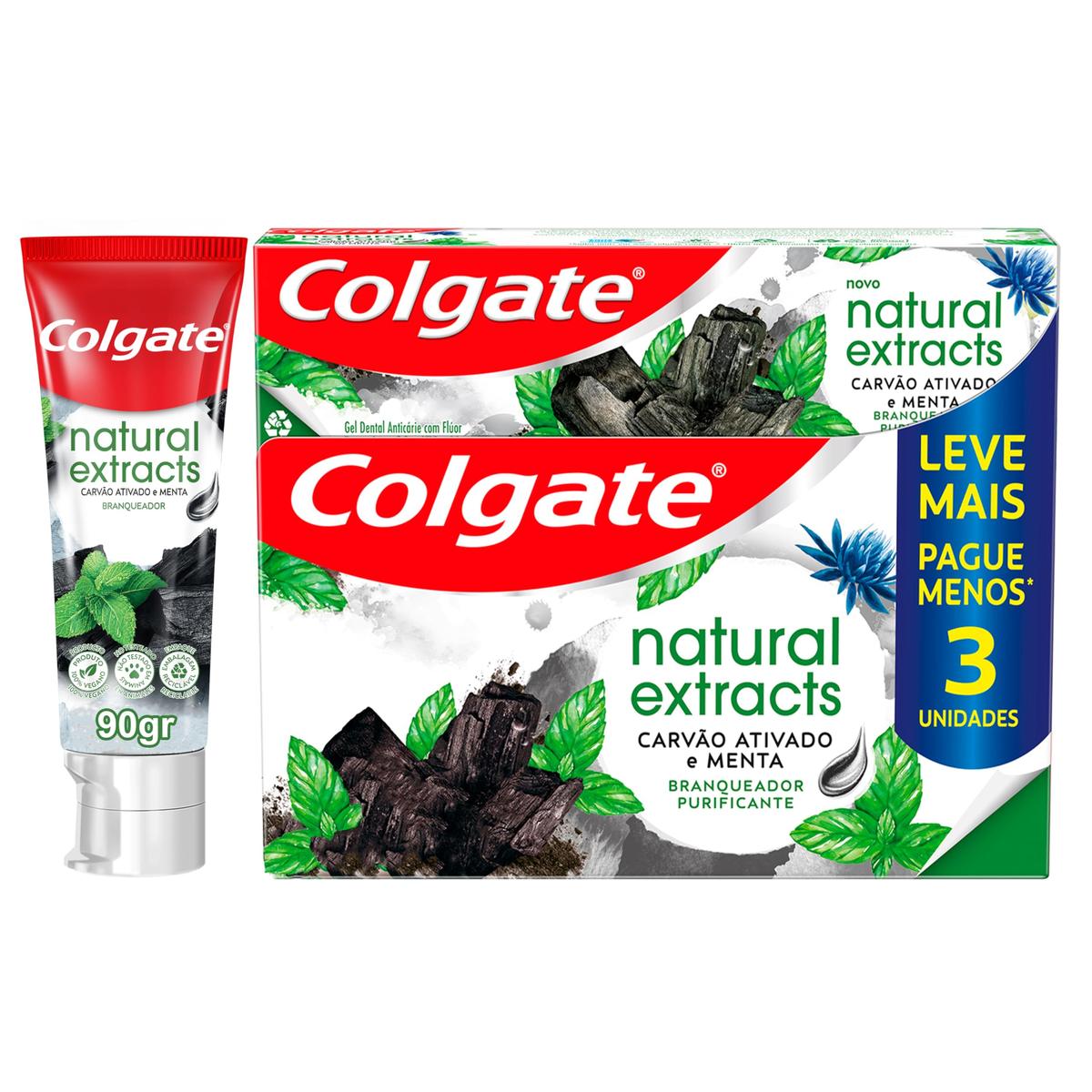 Colgate Natural Extracts Carvão Ativado e Menta Creme Dental, 3x90g