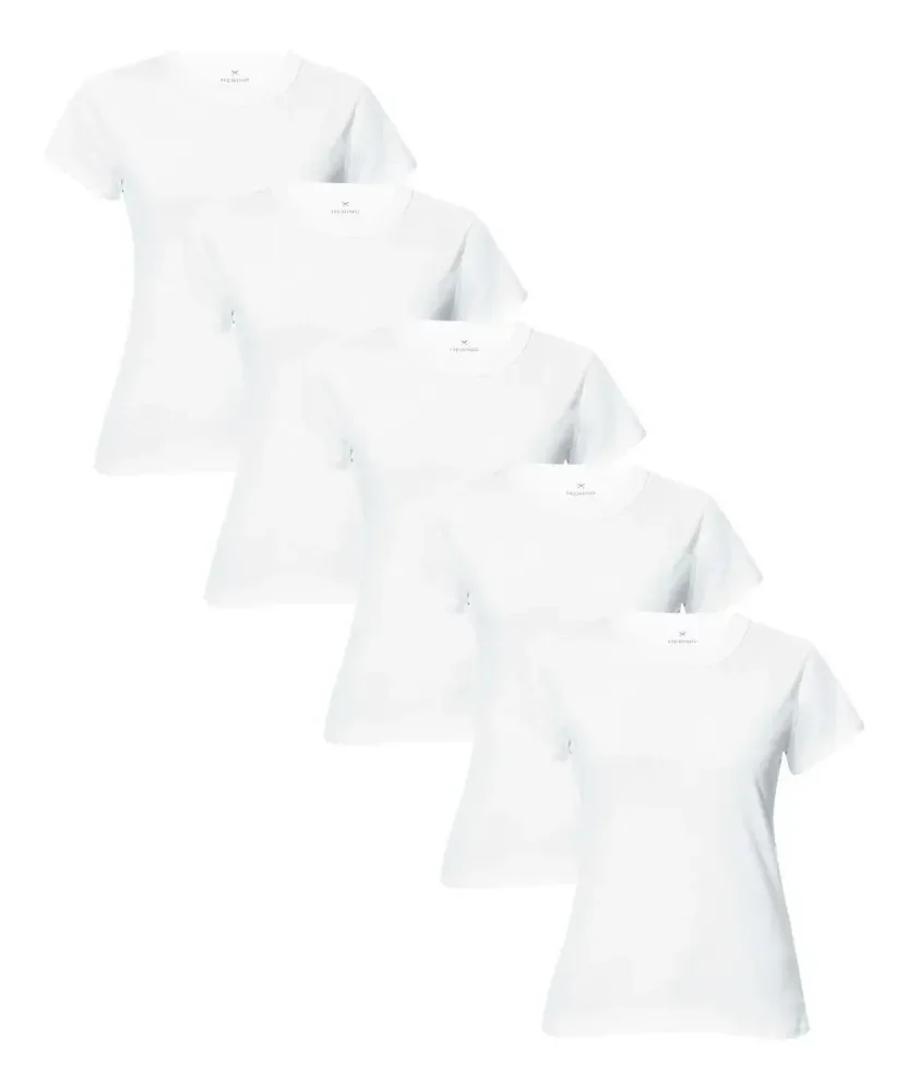 Kit 5 Camisetas Feminina Manga Curta Branca Hering Branco Liso M