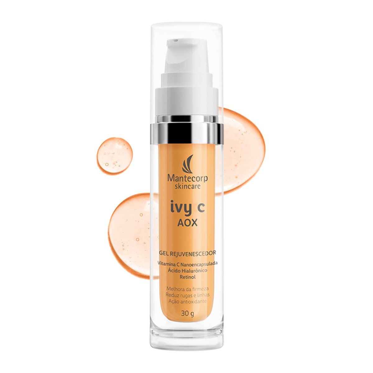 MANTECORP - Gel Rejuvenescedor Facial Ivy C AOX - Vitamina C Pura Nanoencapsulada, Ácido Hialurônico e Retinol, Redução de Rugas em 7 Dias - 30g