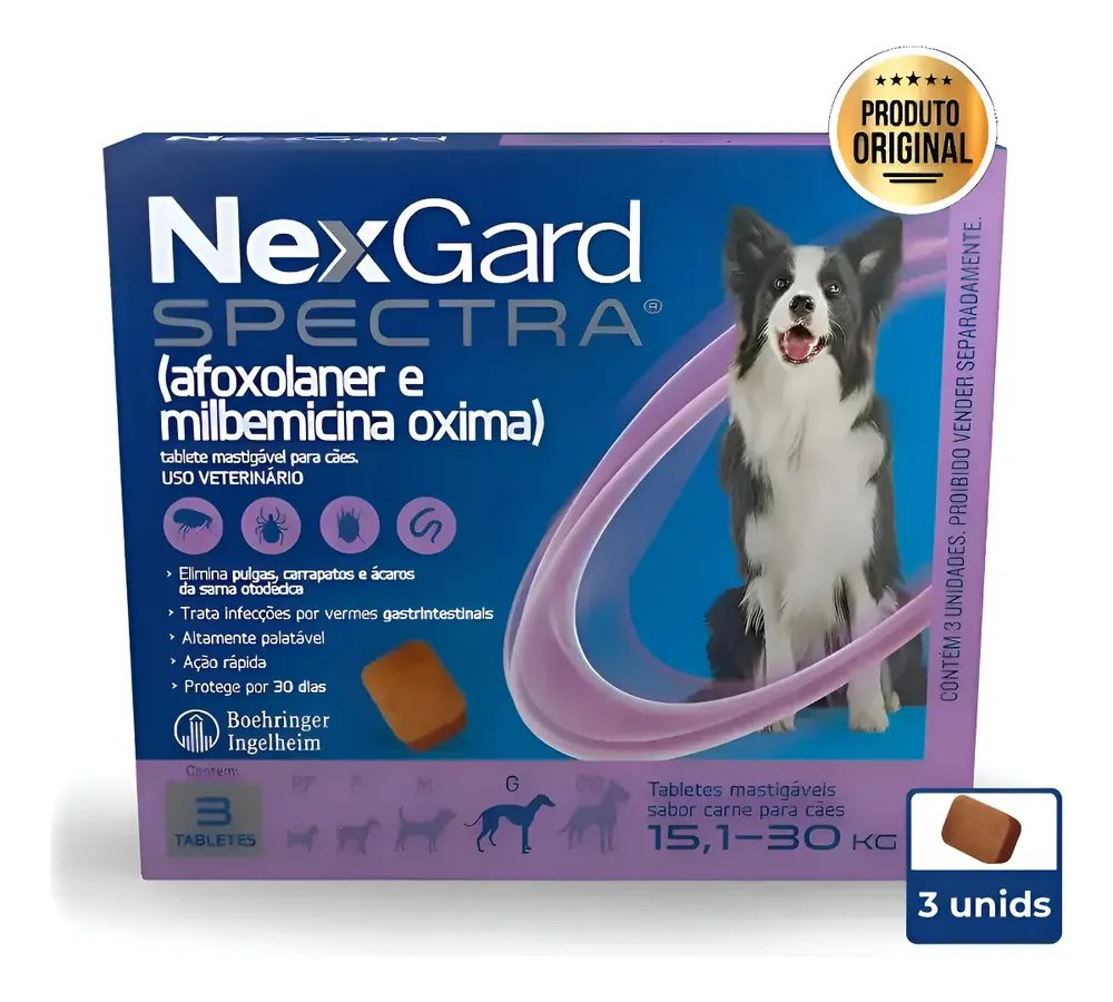 Nexgard Spectra 15,1 A 30kg Caixa 3 Comprimidos Mastigáveis Lilás