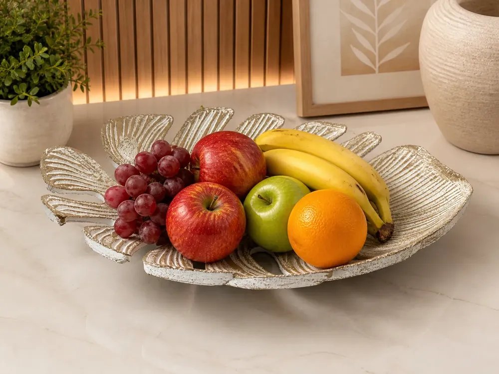 Decoração Sofisticada Bandeja Folha Fruteira Decor Estilo Be Bege
