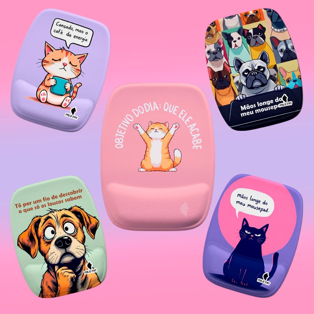 Mouse Pad com Apoio Ergonômico Retangular Frases Pet Cachorro Gato Capivara