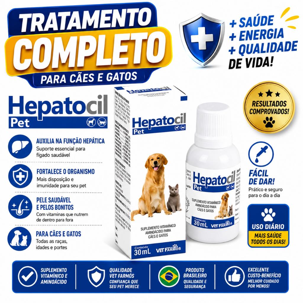 Antitóxico Hepatocil Pet Vitaminado Unico com 30ml Cães ou Gatos