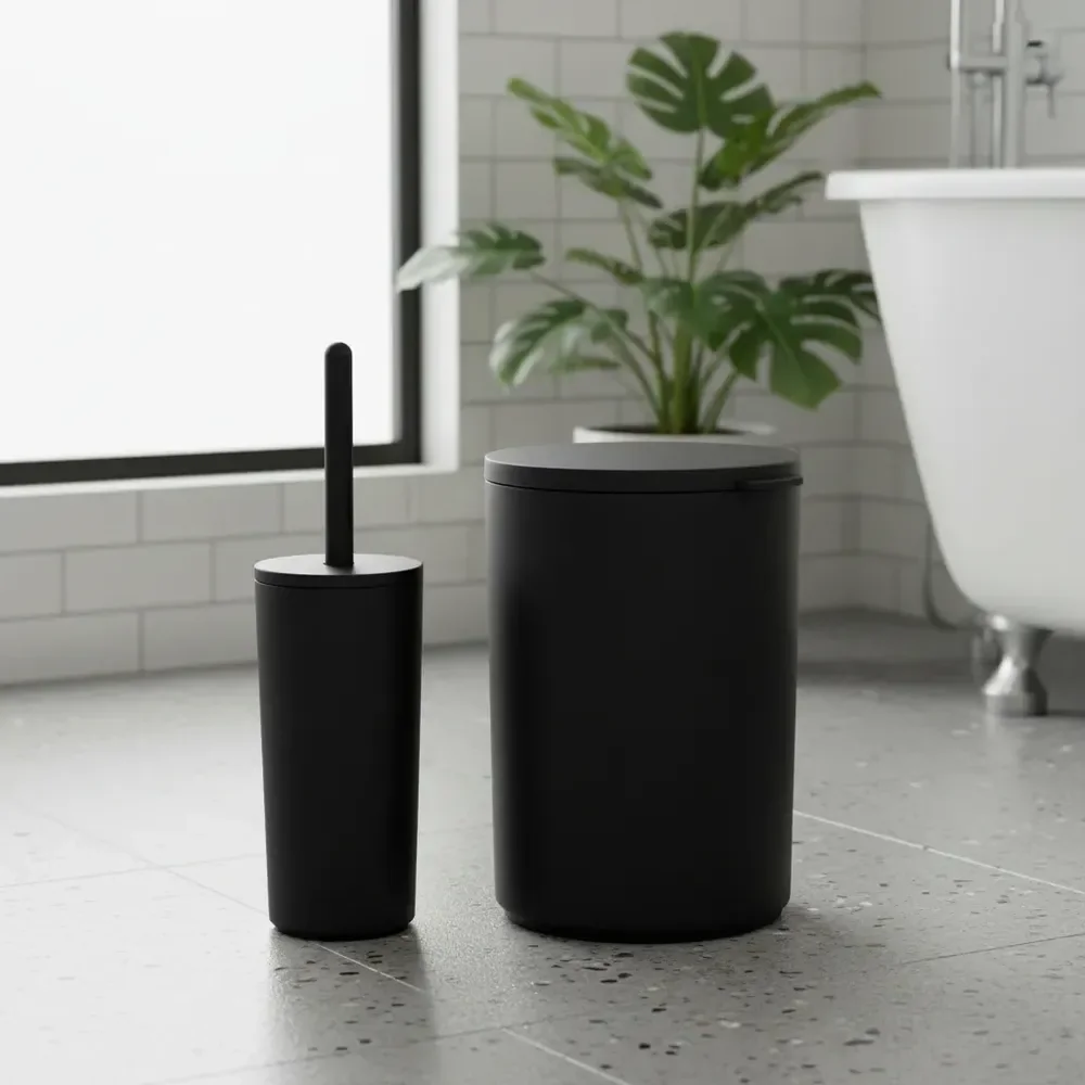 Kit Lixeira 5l + Escova Sanitária Banheiro Vaso Premium Preto