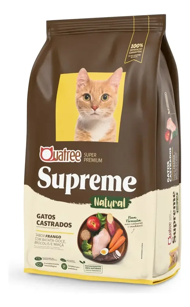 Ração Seca Quatree Supreme Gatos Adultos Castrados Frango