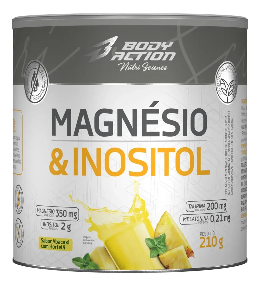 Magnésio E Inositol Taurina Melatonina 210g Bodyaction Sabor Abacaxi com hortelã
