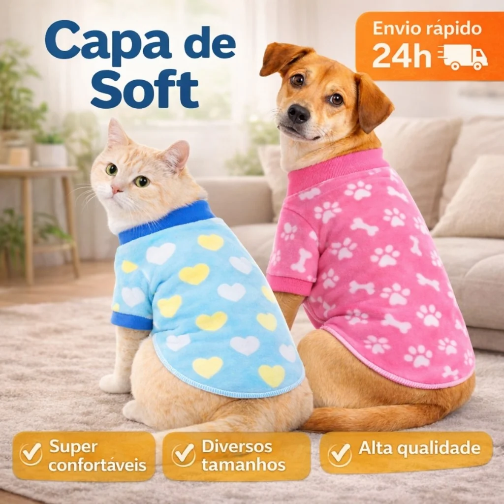 Roupa de Cachorro Capa de Soft Quentinha Roupa Pet Soft Macio e Confortável para Cães e Gatos