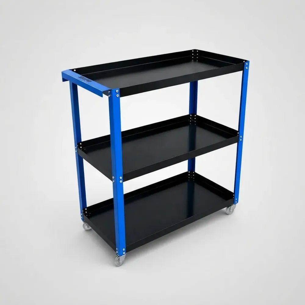 Carrinho De Ferramentas Aberto Forte P/ Mecânico Organizador Preto E Azul