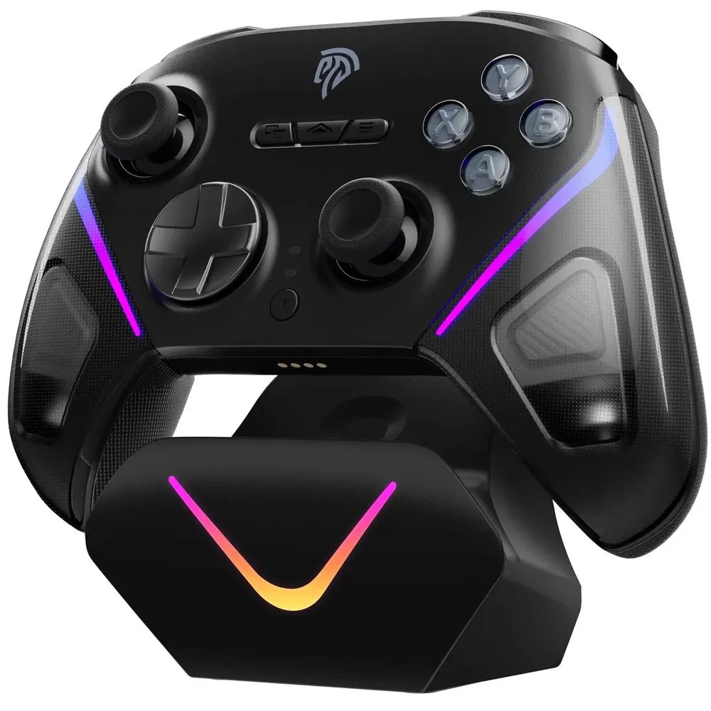 Controle sem fio EasySMX D10 para jogos com base de carregamento para PC, Switch, celular, TV, joysticks TMR, gatilhos de modo duplo, retroiluminação RGB, giroscópio de 6 eixos, preto