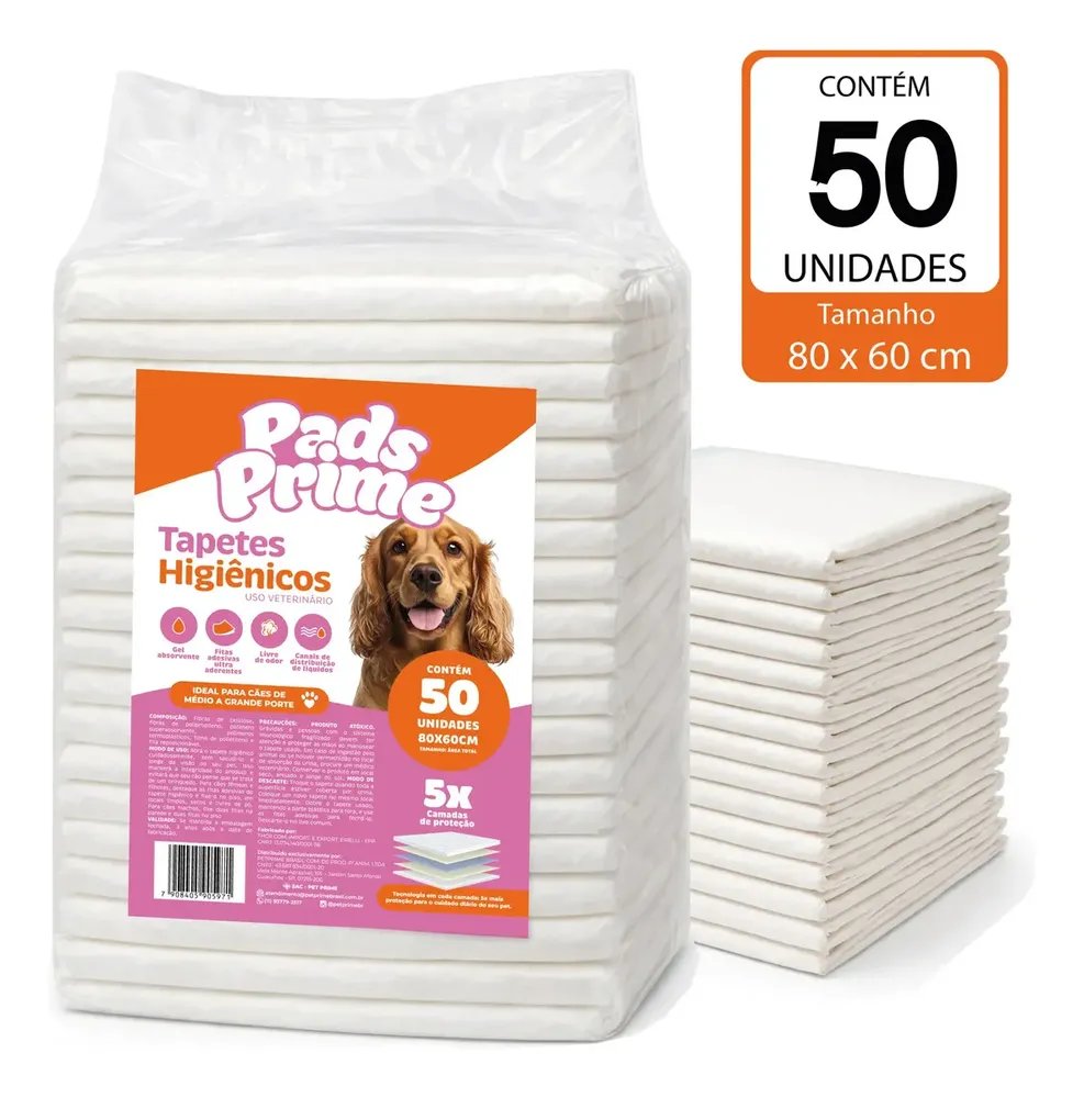 Tapete Higiênico 80x60 50un Pet Cachorro Cães Pads Prime