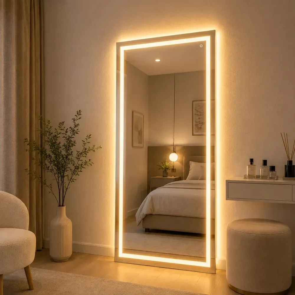 Espelho Com Led Touch Jateado 160x70 Grande Corpo Inteiro Quente