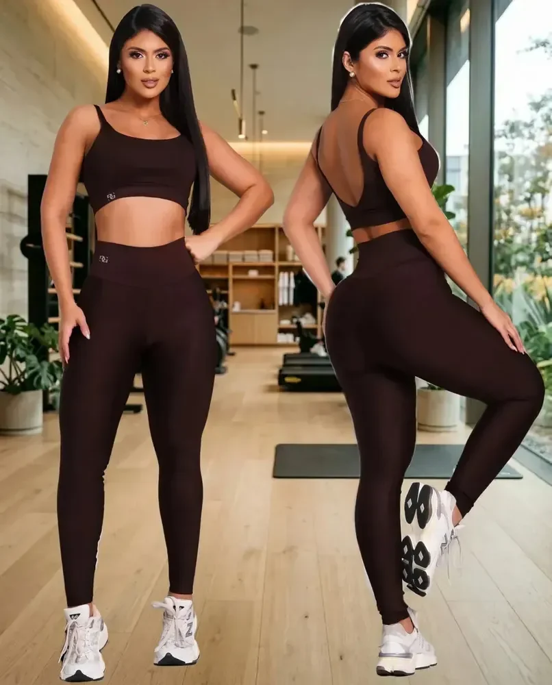 Conjunto Fitness Feminino Top E Calça Zero Transparência Chocolate G (42)