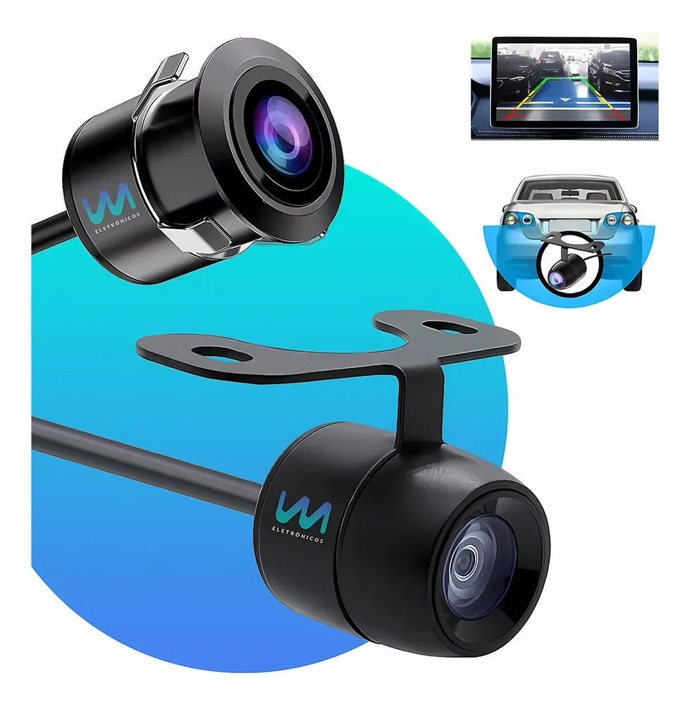 Camera De Ré Hd Automotiva Traseira Frontal Veicular Borboleta 2 Em 1 À Prova D'água Estacionamento Visão Noturna Instalação Fácil 12V WMix Eletrônicos