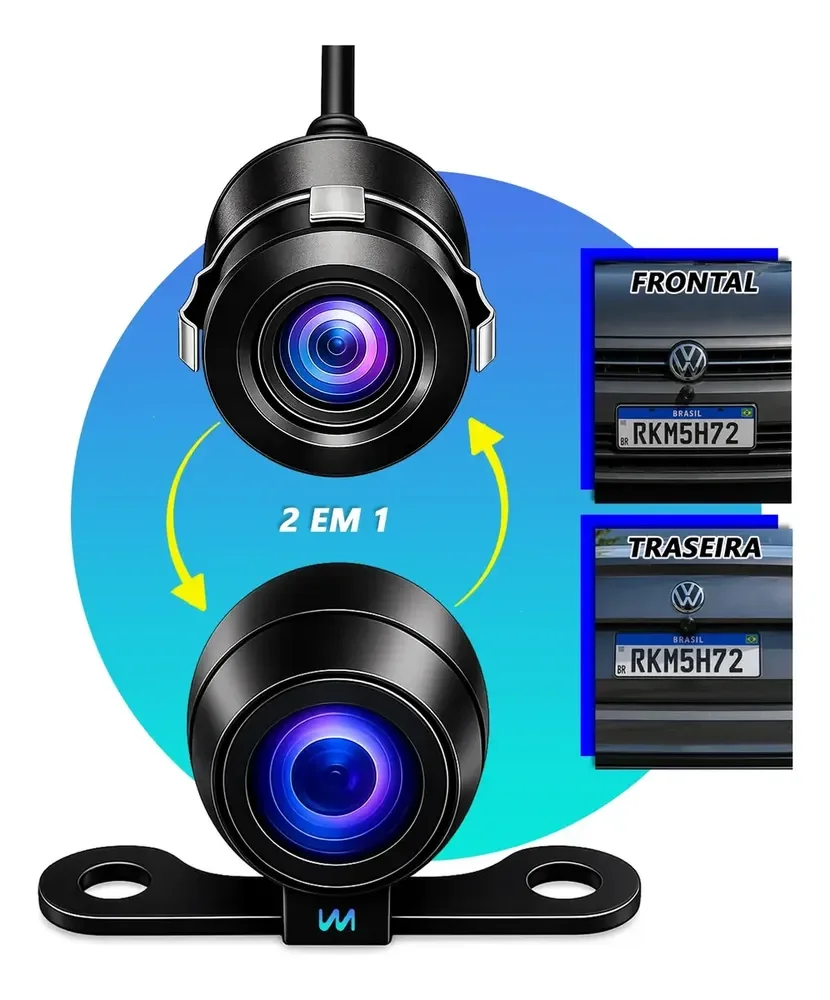 Camera De Ré Hd Automotiva Traseira Frontal Veicular Borboleta 2 Em 1 À Prova D'água Estacionamento Visão Noturna Instalação Fácil 12V WMix Eletrônicos