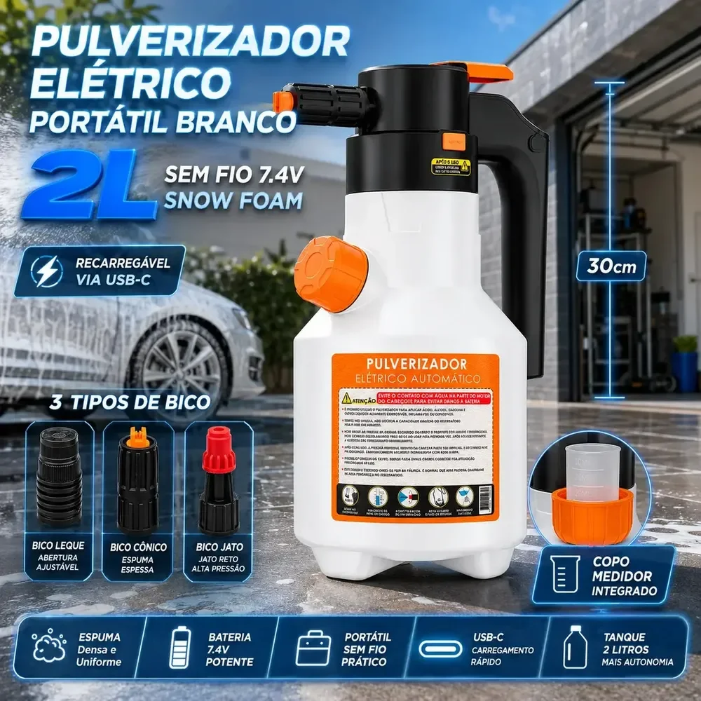 Pulverizador Elétrico de Espuma 2L VERUNTO para Lavagem Automotiva e Jardim