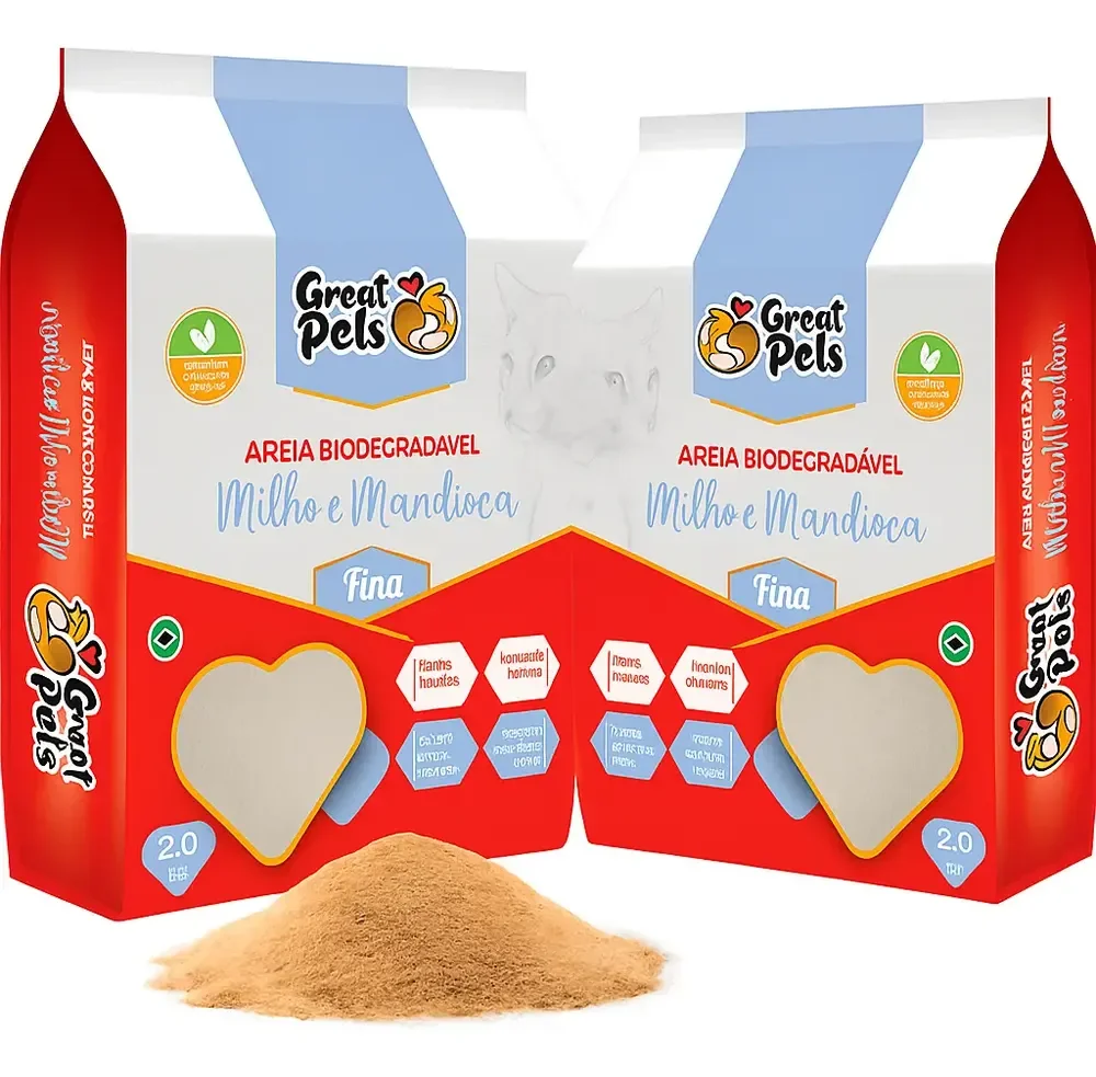 Kit 2 Areia Biodegradável Fina Great Pets Para Gatos - 2 Kg
