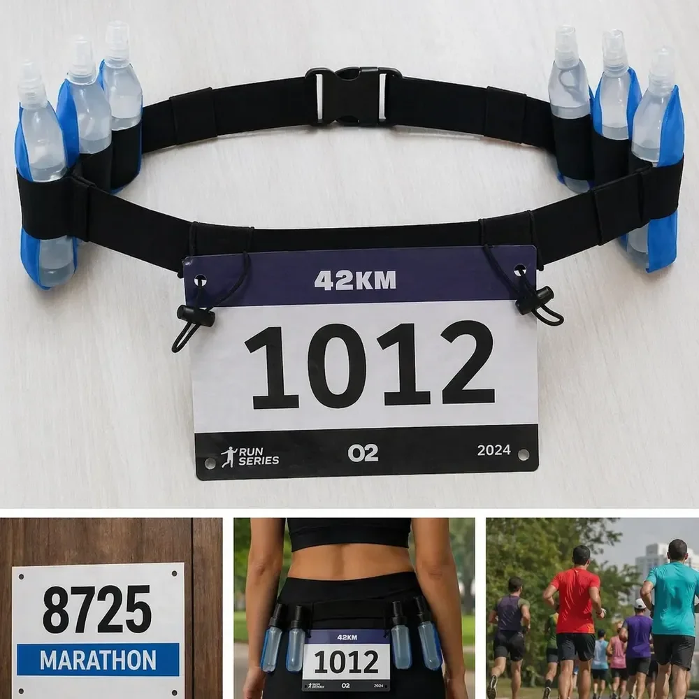Cinto Porta Número Para Corrida Ciclismo Triathlon Gel Carbo Preto