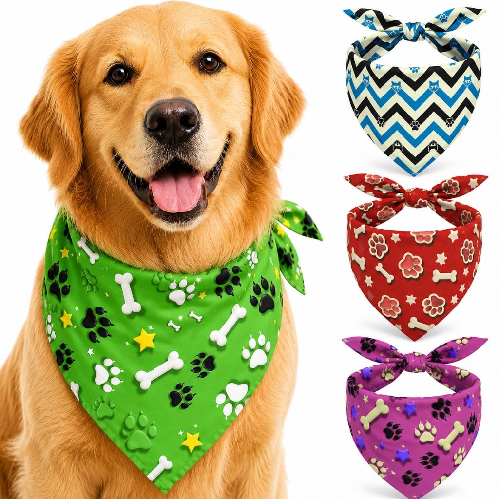 Kit 3 Bandanas Para Cachorro Pet Cães Tecido Macio Pequeno Médio Grande Lenço Pet