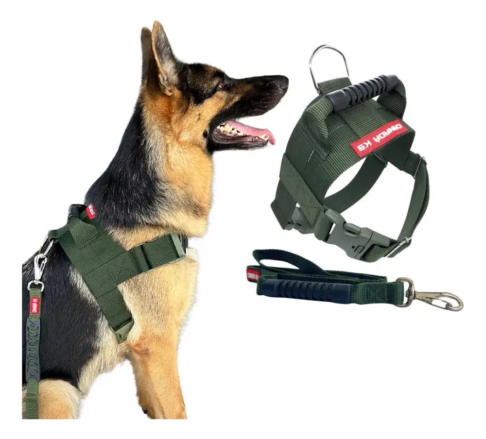 Peitoral Tático com guia G Militar Verde Canada K9 Cães Grandes Polipropileno