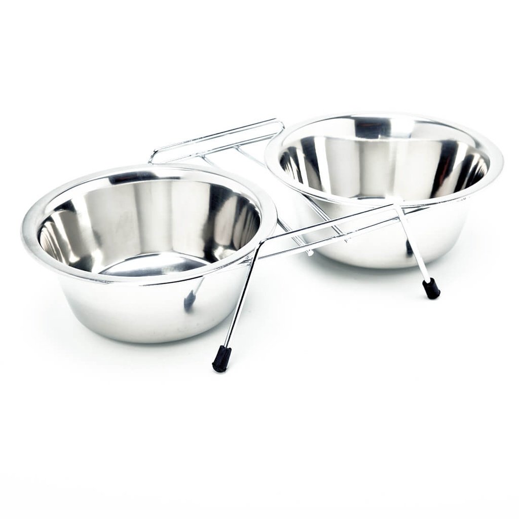 Comedouro Bebedouro Tigela Duplo Inox para Cachorros e Gatos N°2 360ml  Cada Lado Chalesco