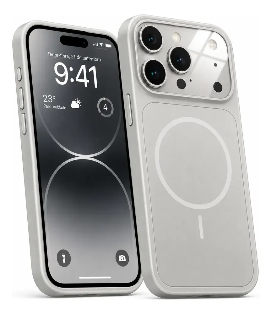 Case De Vidro Nano Premium iPhone 17 Pro Max Magsafe Fosca Prata iPhone 17 Pro Max